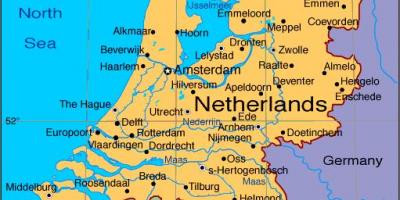 Žemėlapis su Nyderlandų miestai